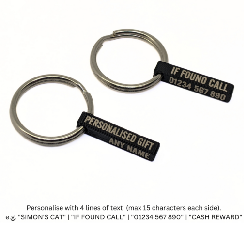 Personalised Black Key Tag – Custom Engraved Name, Pet ID, Contact Info - Image 4