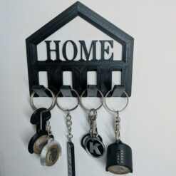 HOME Keyholder Black with 4 Fold-Flat Hooks, Space-Saving Wall Mount, No-Tools