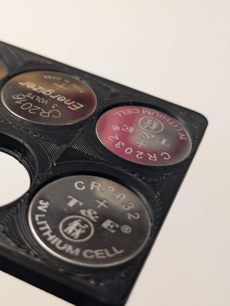credit card battery holder with 8 CR2032 slots ultra close up